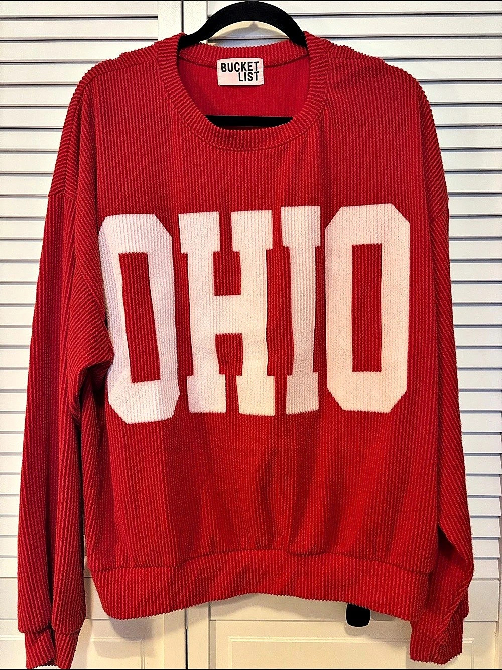 Bucket List Red & White Graphic Sweatshirt Like New